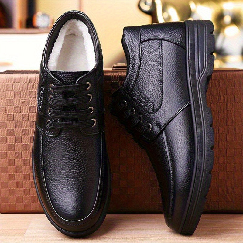 Men's Comfortable Lace-up Oxford Dress Shoes, Warm Fur Lined Business Casual Walking Shoes with Cushioned Insole and Thick Sole for All-Day Comfort