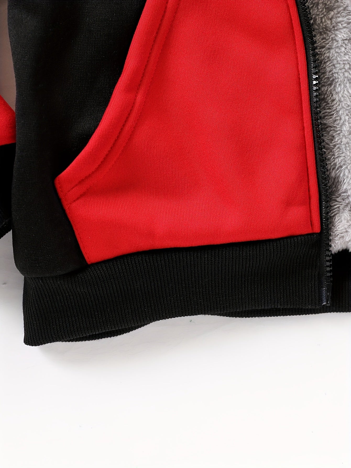 1pc Boys Stylish Color Block Fleece Lining Hooded Jacket, Long Sleeve Zip Up Jacket, Kids Clothes Outdoor