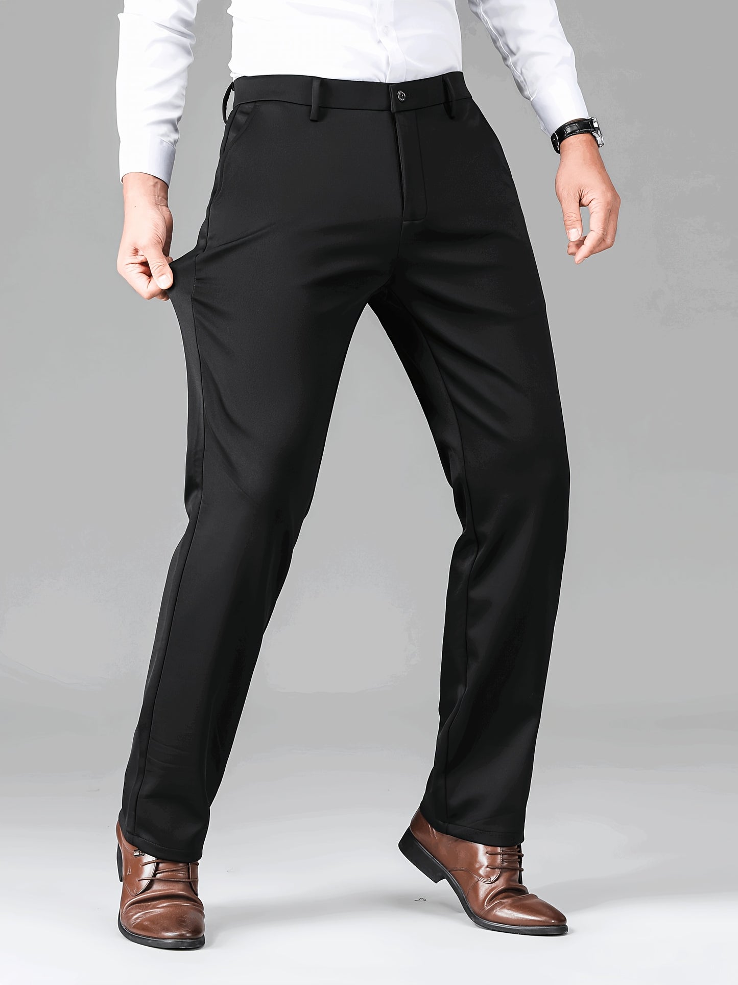 2pcs Men's Business Casual Stretch Dress Pants, Wrinkle-Resistant & Iron-Free, All-Season Wear, Logo, Navy Blue & Black, Polyester Blend, Machine Washable