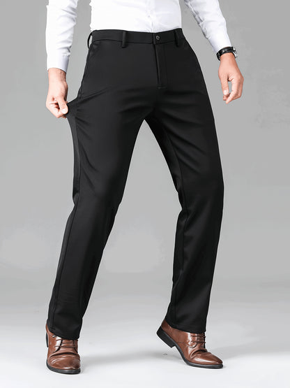2pcs Men's Business Casual Stretch Dress Pants, Wrinkle-Resistant & Iron-Free, All-Season Wear, Logo, Navy Blue & Black, Polyester Blend, Machine Washable