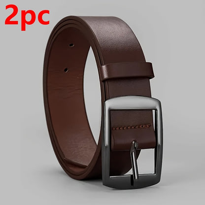 2pcs Luxury Faux Leather Belts with Metal Pin Buckle, Casual Style, Square Button Detail, for Men & Women, Ideal for Valentine'S Day, St. Patrick'S Day, Easter, Mardi Gras Day, Best for Christmas, Perfect for Thanksgiving