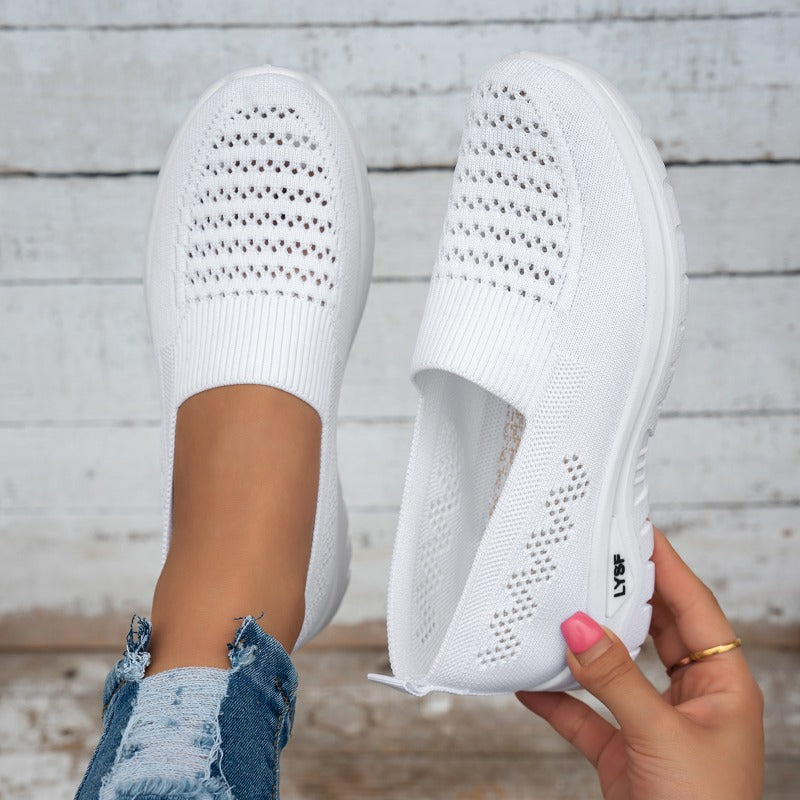 Women's Breathable White Slip-On Mesh Sneakers for Walking - ayq