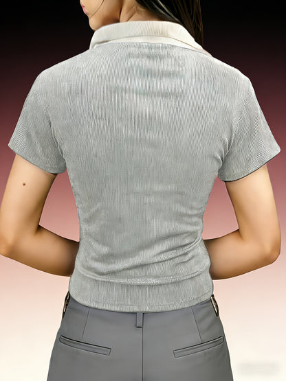 Women's Summer Slim-Fit Polo T-Shirt with Contrast Collar