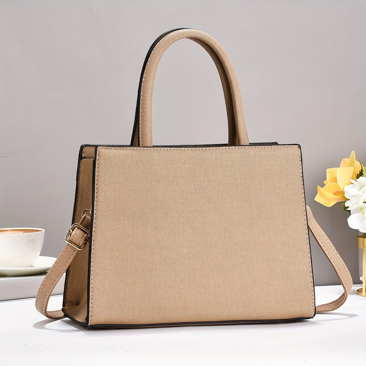 Set of 3 Stylish Large-Capacity PU Tote Bags with Adjustable Strap