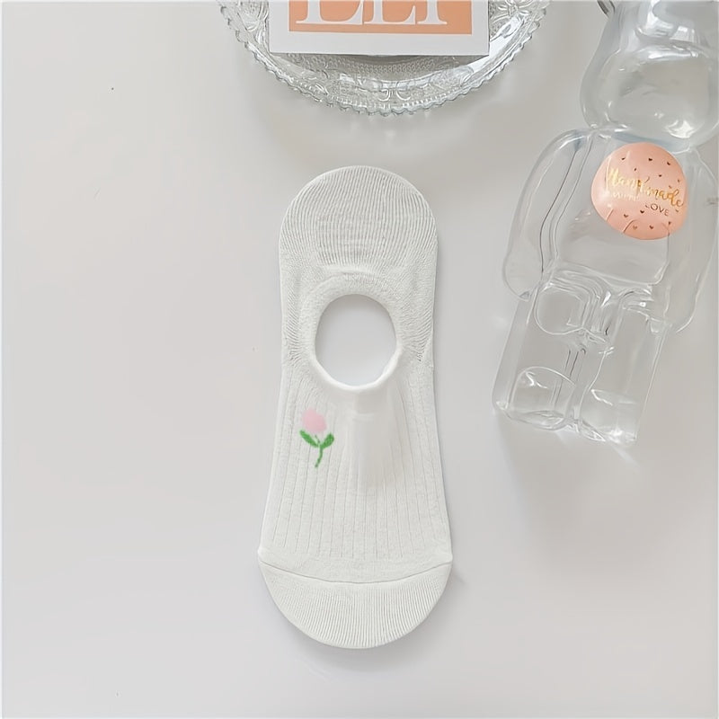 10pcs Cute Animal & Floral No-Show Socks for Women - Breathable, Soft Polyester Blend, Invisible Boat Socks with Non-Slip Heel, Perfect for Spring & Summer, Cute Socks