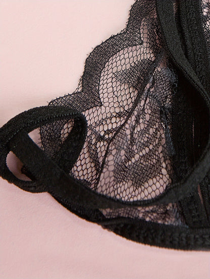 Sexy V-Neck Lace Floral Sexy Lingerie Bra Crotchless Panties, Women'S Sexy Lingerie, Free-To-Take Three-Point Lingerie Set, Suitable for Halloween, Christmas, Thanksgiving, Valentine'S Day, Give Gifts to Girlfriends And Surpr
