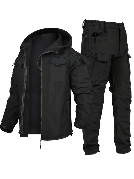 Men's Outdoor 2-Piece Hooded Fleece Jacket & Cargo Pants Set