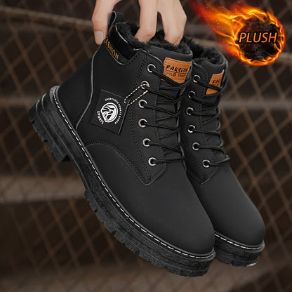 Men's Snow Sports Training Shoes for Autumn and Winter, Featuring a Plush-lined Thick Design for All-over Comfort. Soft, Light Beige-friendly, and Thickly Insulated for Warmth, Suitable for Various Winter Leisure Activities.