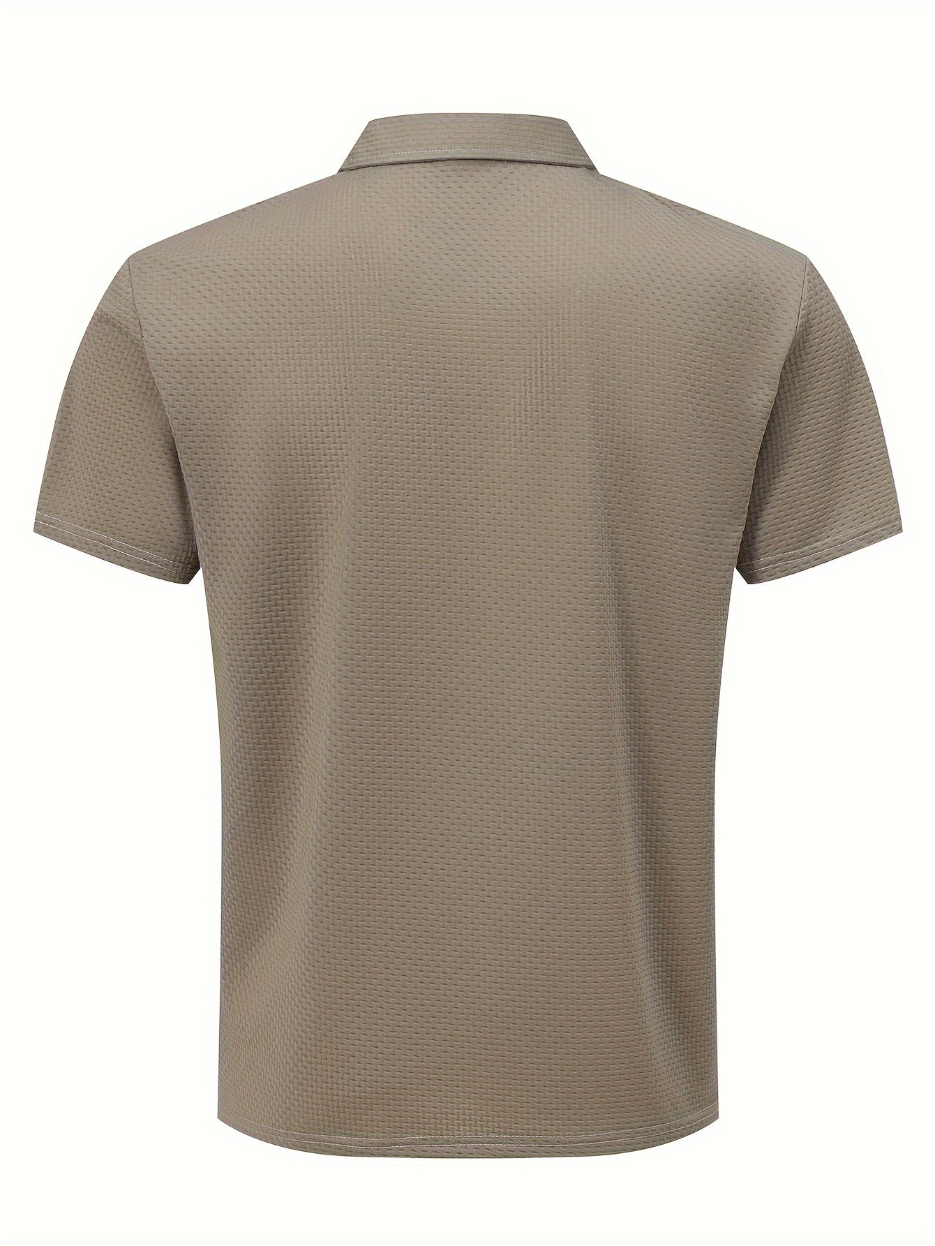 Men'S Middle East Inspired Geometric Pattern Casual Nylon Knit Shirt with Lapel Collar and Button Details, Regular Fit Short Sleeve Breathable Summer Top