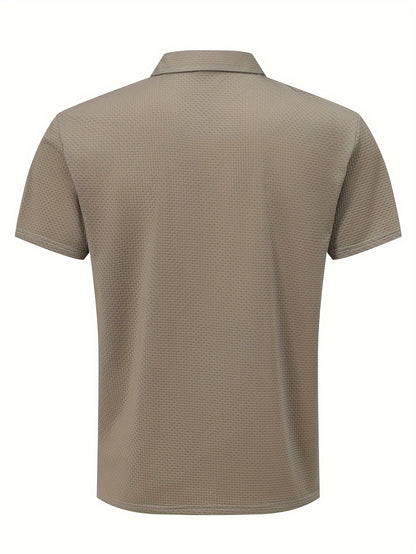 Men'S Middle East Inspired Geometric Pattern Casual Nylon Knit Shirt with Lapel Collar and Button Details, Regular Fit Short Sleeve Breathable Summer Top
