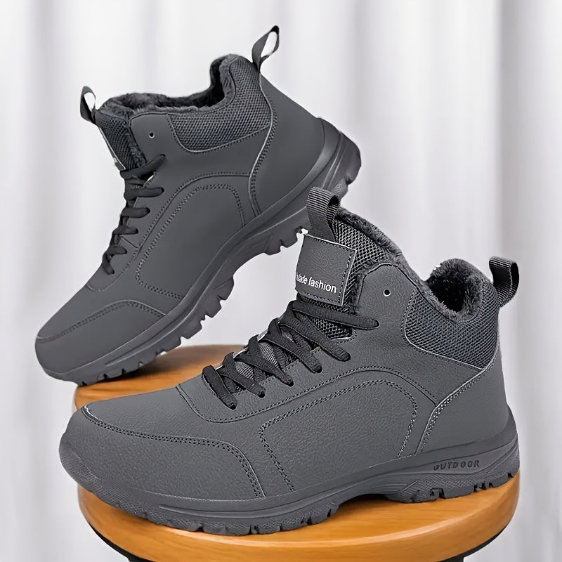 Տղամարդկանց միջին բարձրության ձմեռային ձնագնացքներ - Թեթև, չսահող, տաք փափուկ երեսպատում, դիմացկուն MD ներբան, սև աշխատանքային և փողոցային ոճ արտաքին սպորտի, արշավների և ամենօրյա հանգստի համար, ձմեռային կոշիկներ, արշավային կոշիկներ, նրբագեղ դիզայն, ճկուն