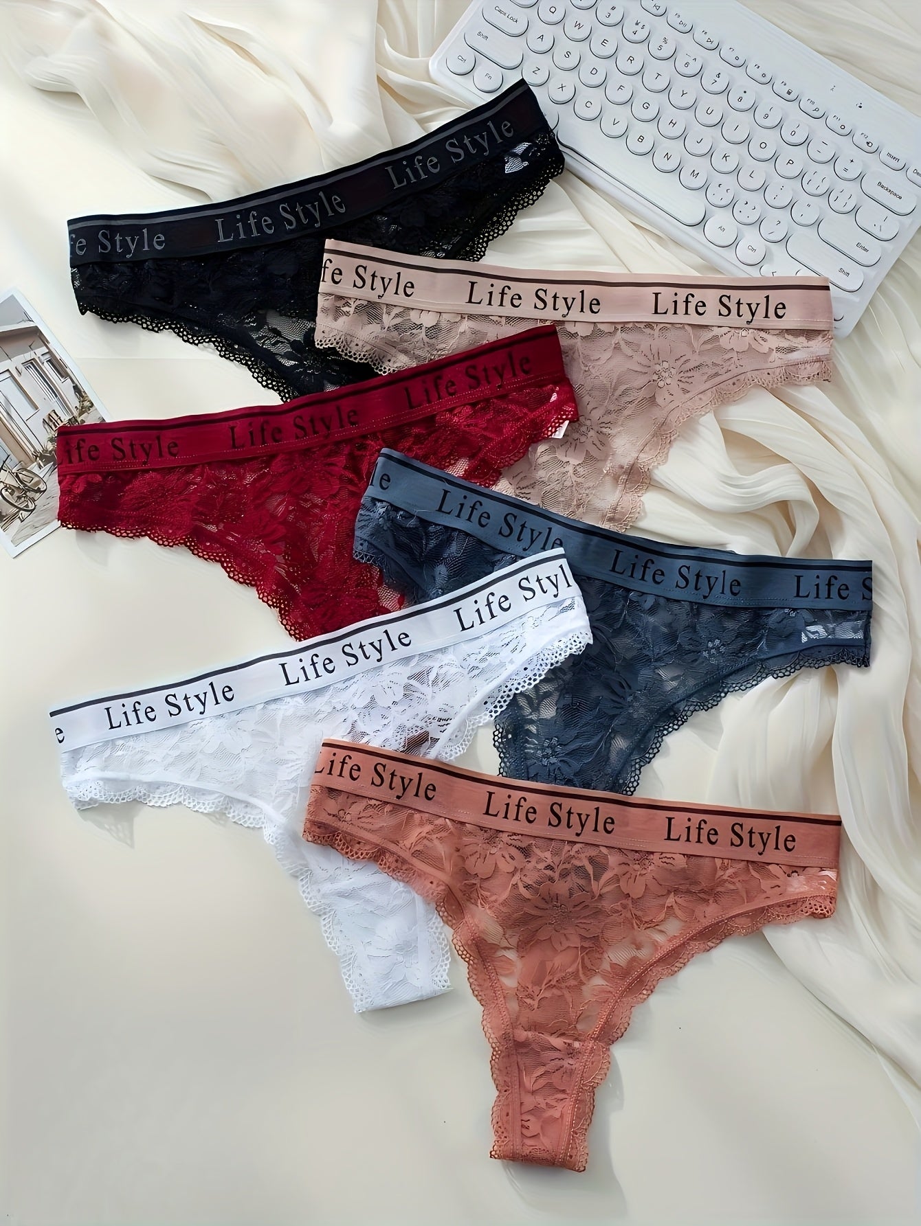 6-Pack Women's Lace Low Rise Thong Underwear - Comfortable & Sexy
