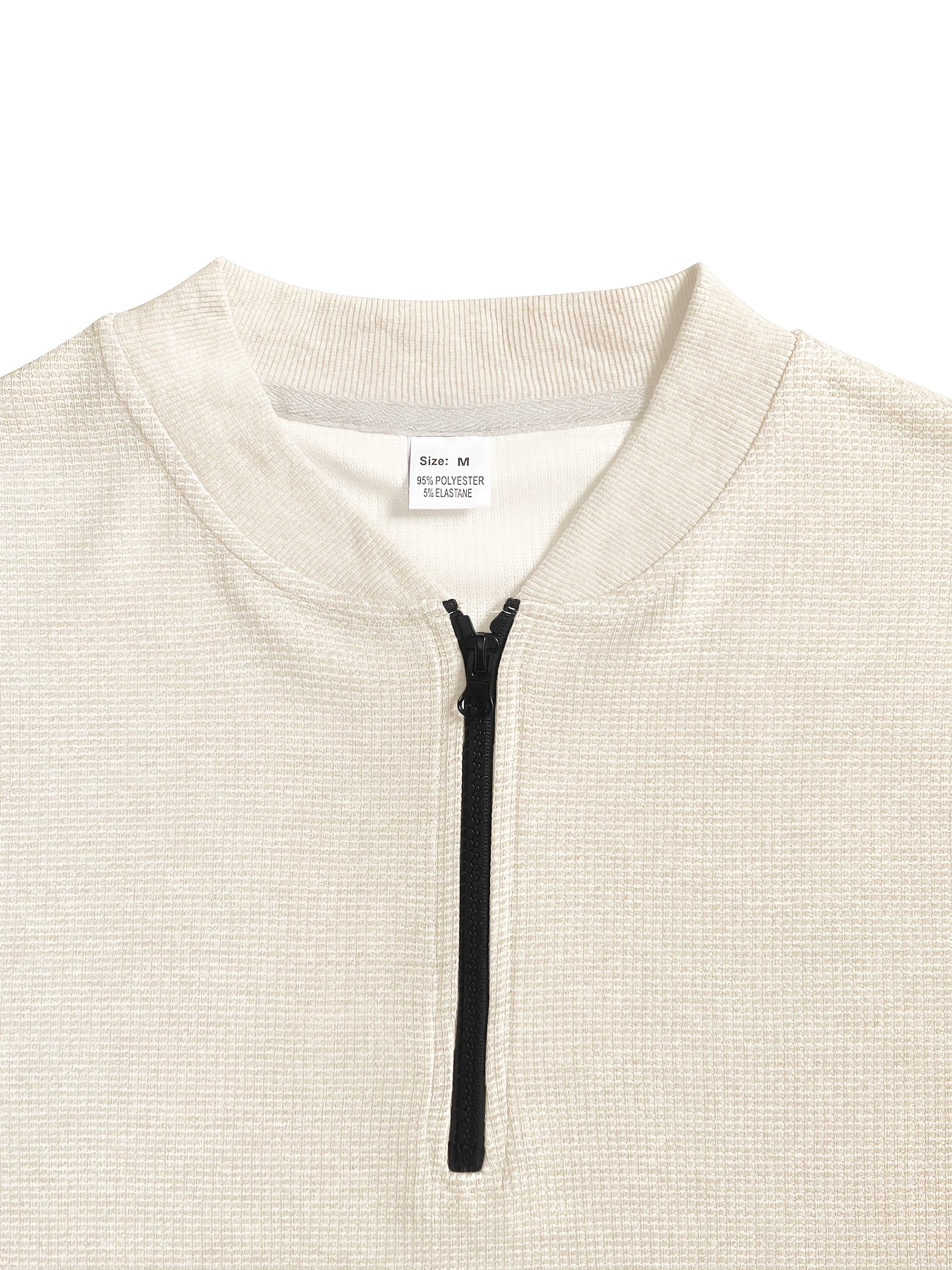 Men's Waffle Knit Zipper Shirt, Rib Collar Short Sleeve T-Shirt, Casual Breathable Summer Top - ayq