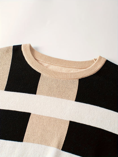 Men's Round Neck Casual Striped Warm Sweater Fashion Knit Pullover Top