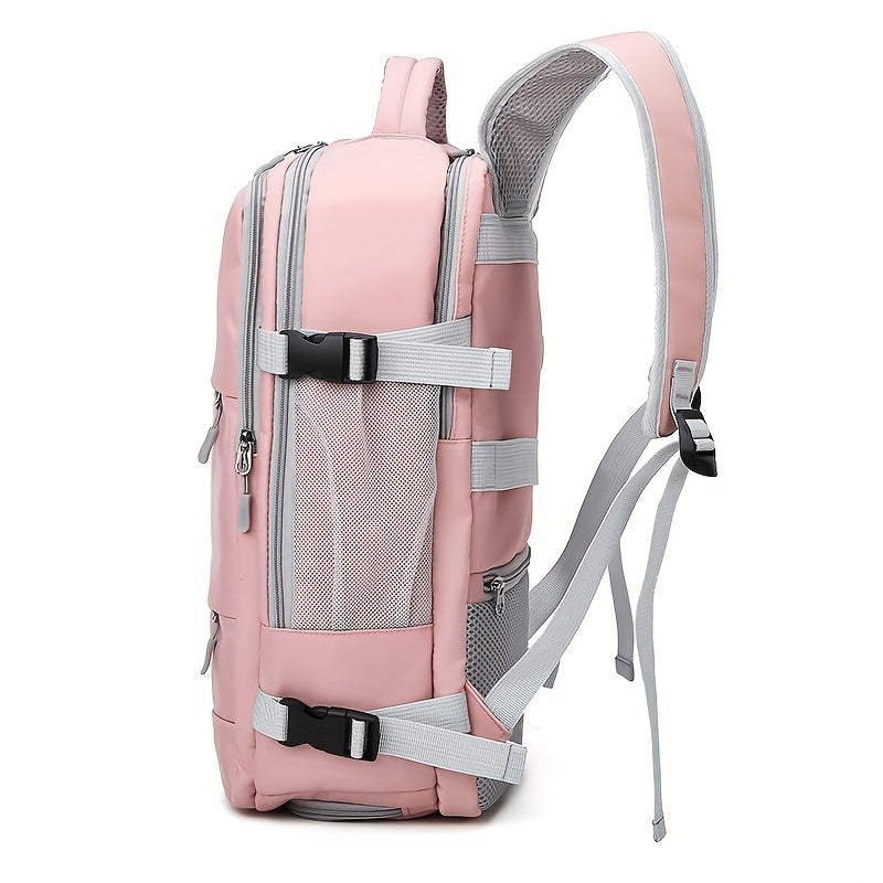 Multi-Functional Travel Backpack for Women, Casual Style, Large Capacity, Lightweight, USB Charging, Adjustable Straps, Shoe Compartment, Zipper Closure, Polyester Lining, Sewing Thread Detail, Wet Wipe Clean, for Business Tr