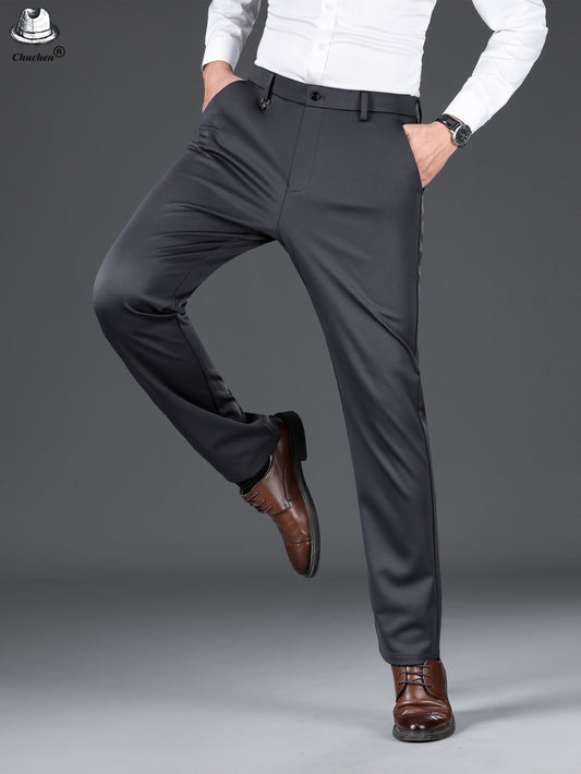 Men's Classic Black Business Dress Pants - Stretch Nylon Blend, Machine Washable, Regular Fit for Office & Formal Wear, Professional Clothing | Regular Fit Suit | Nontransparent Material, Pant Suits