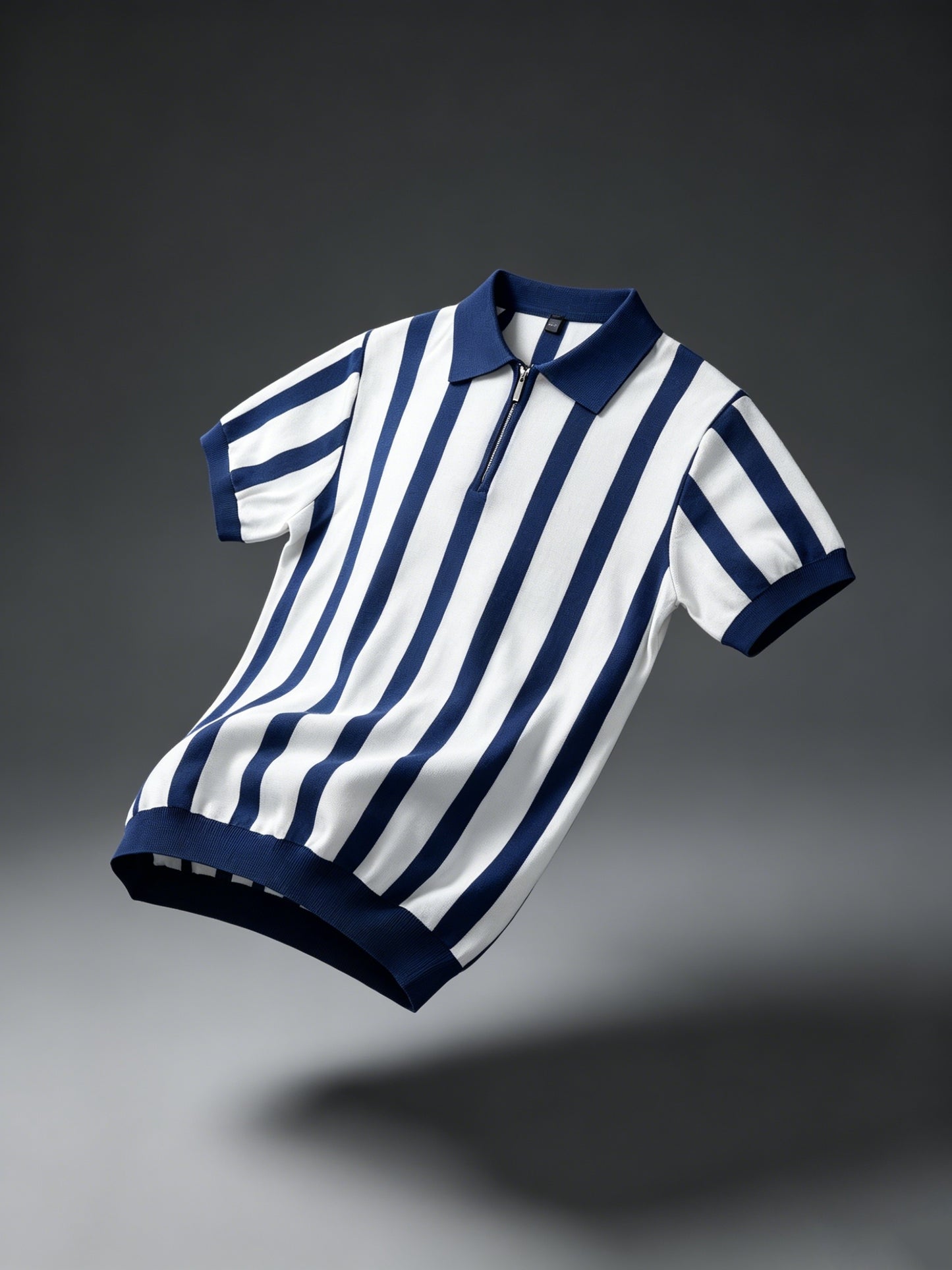 Men's Slim Fit Vertical Stripe Knit Polo with Half-Zip Collar