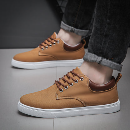 Men's Navy Blue Canvas Sneakers - Breathable, Durable, Non-Slip Casual Shoes with Brown Accents & White Sole - Perfect for Spring, Summer, and Fall Outdoor Wear, Everyday Sneakers | Casual Sporty Look | Breathable Canvas Uppe