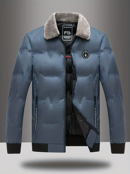 Men'S Heavy-Duty Winter Coat - Full-Zip Cold Weather Jacket with Zippered Pockets, Non-Stretch Fabric, Elegant Lapel Collar - Formal & Everyday Outerwear for Men, Winter Jacket, Seasonal Fashion, Classic Design, Durable Const