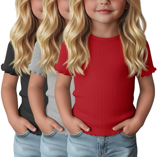 3-Pack Baby Girls Ribbed Cotton Blend T-Shirts