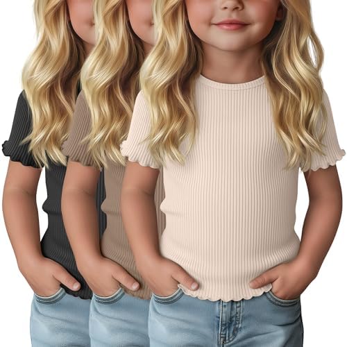3-Pack Baby Girls Ribbed Cotton Blend T-Shirts