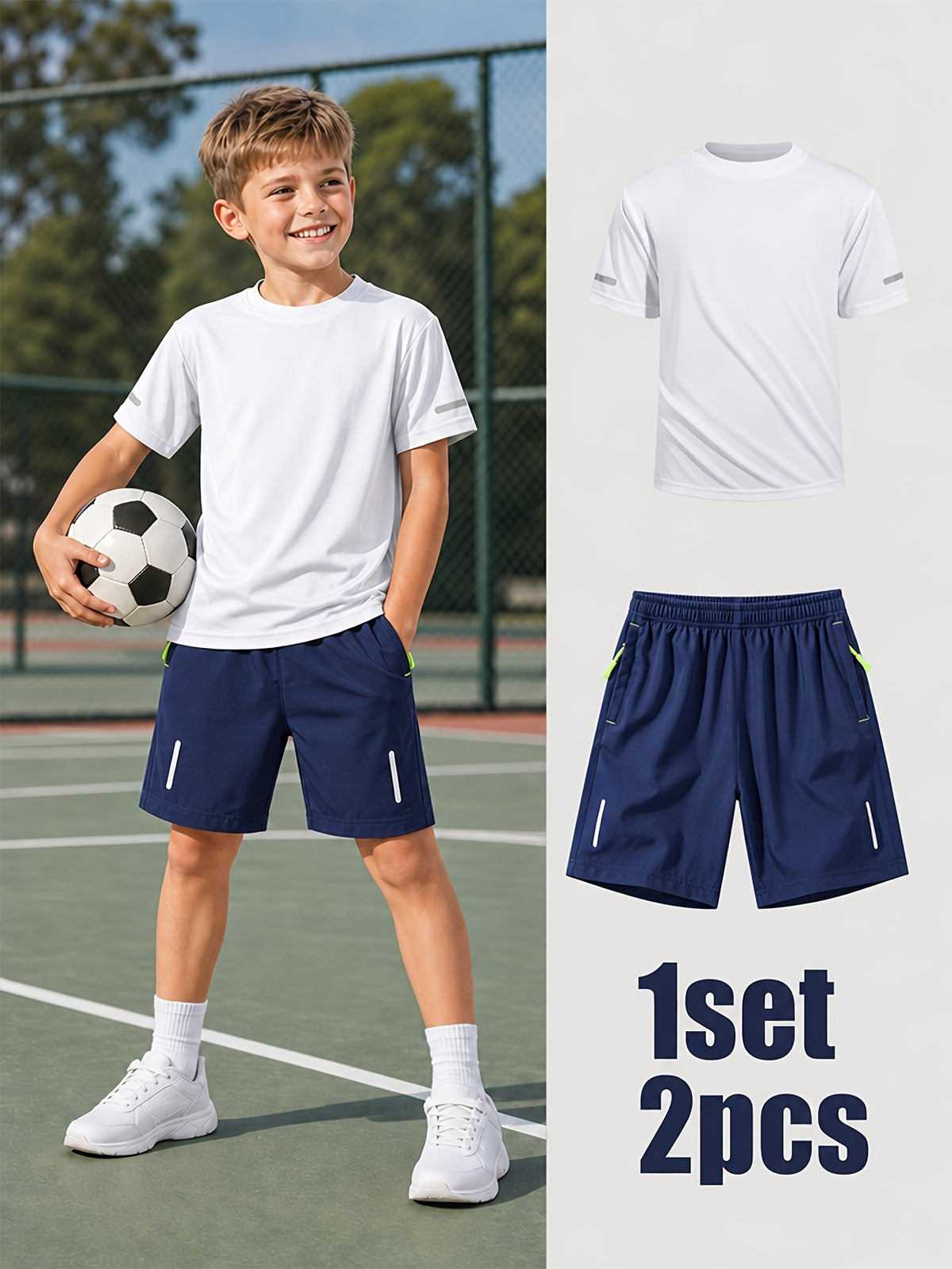 Boys' Quick-Dry Summer Shirt & Shorts Set with Reflective Strips
