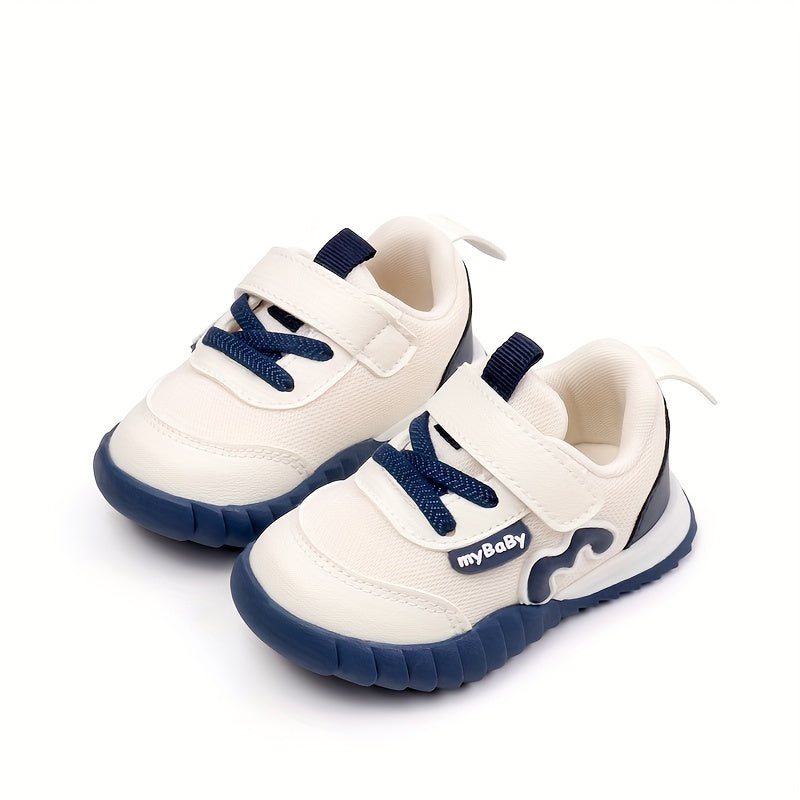 Trendy Design | Breathable Mesh & Non-Slip Sole Sneakers for Youngsters - Stylish Pink & Blue Low-Top Walking Shoes with "Mama Needs Coffee" Patch, Perfect for Spring & Summer Outings