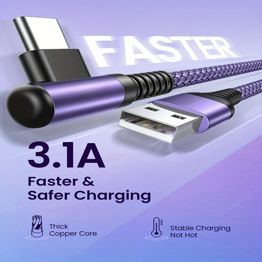 Fast Charging with C-Type Charging Cable, Right-Angle USB-C to USB-C Cable Braided USB-C Charger, Suitable for Huawei, Xiaomi, Redmi, Oppo Oneplus And More Smartphones
