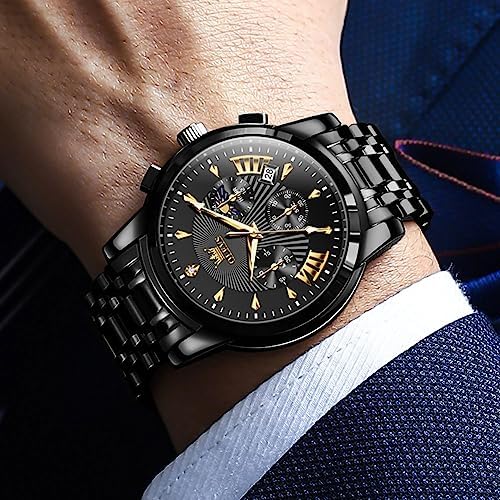 OLEVS Men's Waterproof Luminous Chronograph Watch Gold Black