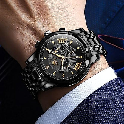 OLEVS Men's Waterproof Luminous Chronograph Watch Gold Black