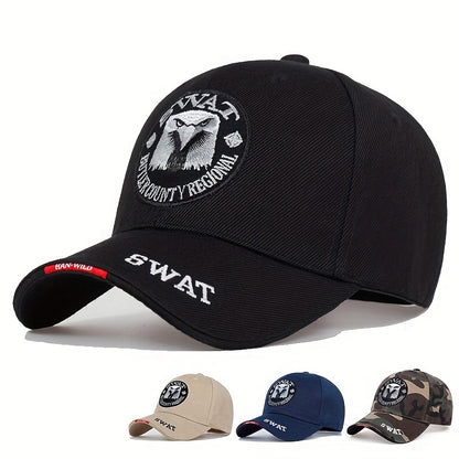 1pc Men's Eagle Embroidered Baseball Cap, "SWAT" Outdoor Adjustable Casual Hat Suitable For Spring And Autumn Travel