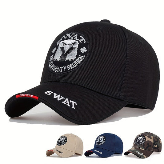 1pc Men's Eagle Embroidered Baseball Cap, "SWAT" Outdoor Adjustable Casual Hat Suitable For Spring And Autumn Travel