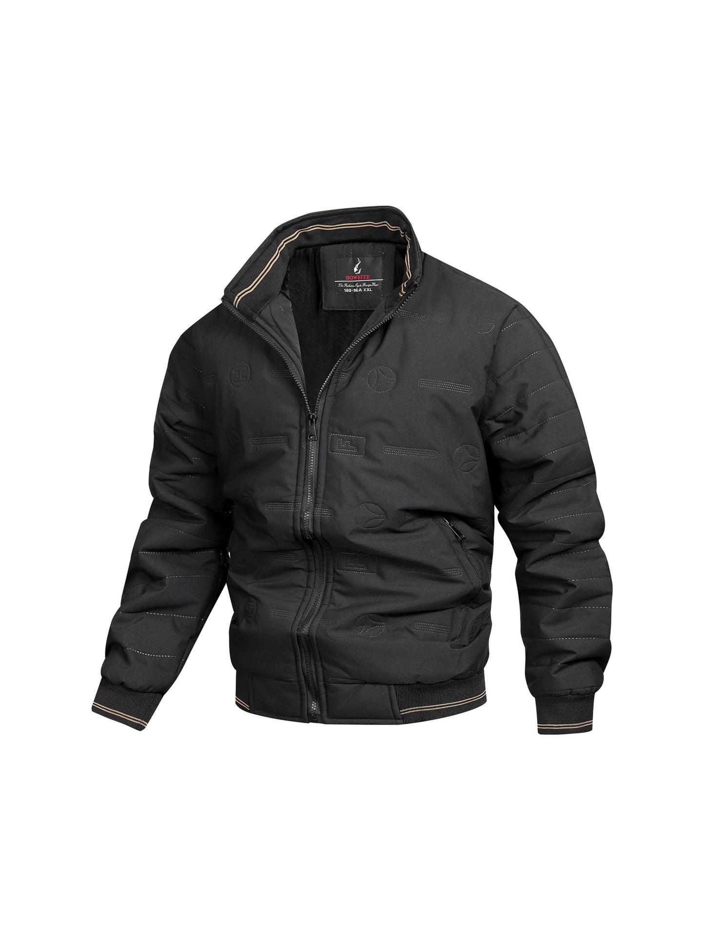 Men's Retro Winter Jacket with Detachable - Stand Collar Coat, Machine Washable Tan/Brown Outer & Black Inner, Golden-Tone Zipper Closure for Cold Weather (No-Stretch Fabric) - Casual & Formal Outerwear, Winter Clothes For Me