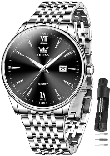 OLEVS Men's Classic Silver Stainless Steel Roman Watch