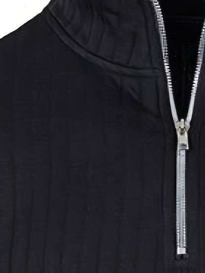 Men'S Casual Polyester Sweater, Solid Color, High Neck Quarter Zip, Long-Sleeved Pullover, Regular Fit, 100% Polyester Knit Fabric, 230g/m² - Fall/Winter Essential