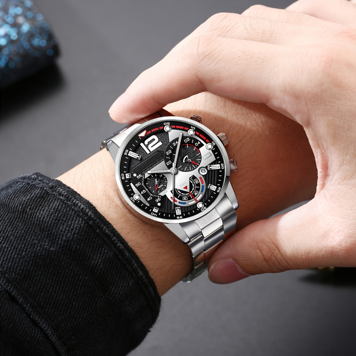 3pcs Men'S Watch, Belt, Wallet Set | Fashionable Sports, Business, Leisure, Gorgeous and Trendy, Specially Designed for Men, No Gift Box