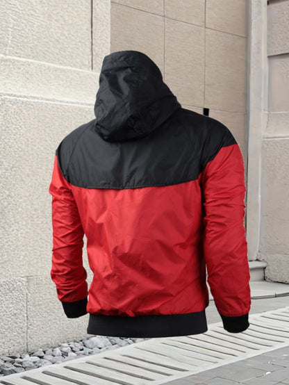 Men's Casual Hooded Zipper Jacket with Gradient Mountain Print