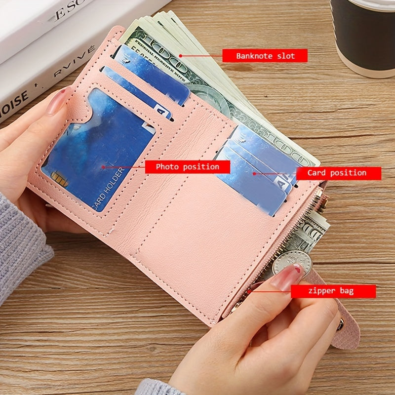 Women'S Stylish Short Wallet with Multiple Zippers, Large Capacity, Foldable, Multifunctional Mini Handbag, Multiple Card Slots for Credit Cards, ID, And Passport.