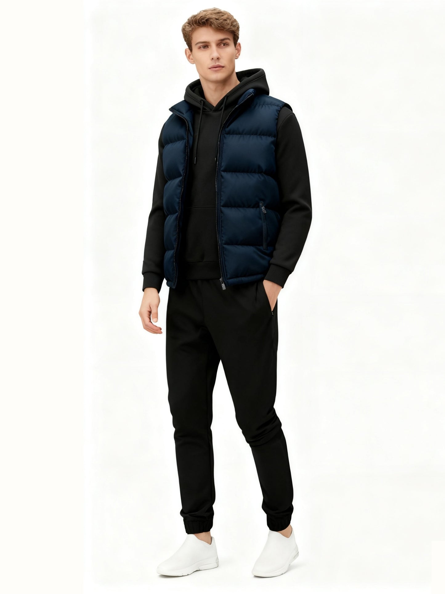 3pcs Vest Casual Set for Men Men's Casual Cartoon Drawstring Pocket Hoodie and Sports Drawstring Trousers Matching Set - ayq