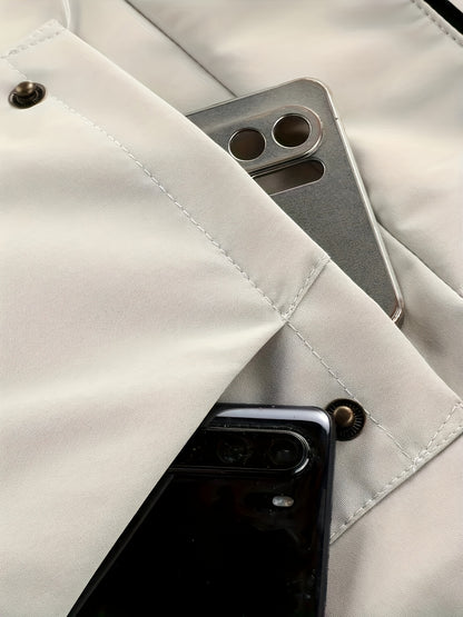 Men's Thermal Fleece-Lined Parka Jacket - Casual Outdoor Hooded Coat with Multiple Pockets, Detachable Bomber Style for Winter Adventures