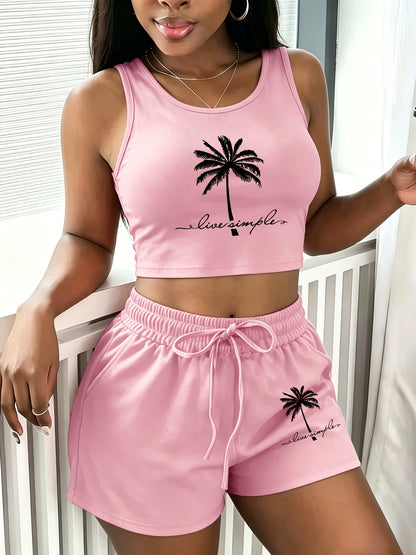 Casual Printed Two-Piece Set with Vest and Shorts