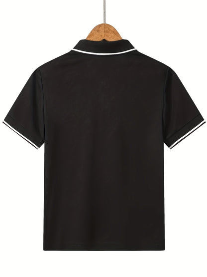 Boys' Casual Polo Shirt with Ribbed Lapel and Button-Up Design
