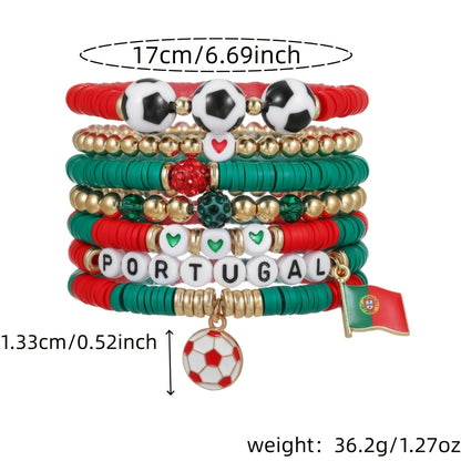 Portugal Fan Bracelet with Football Pendant and Flag Charm - ayq