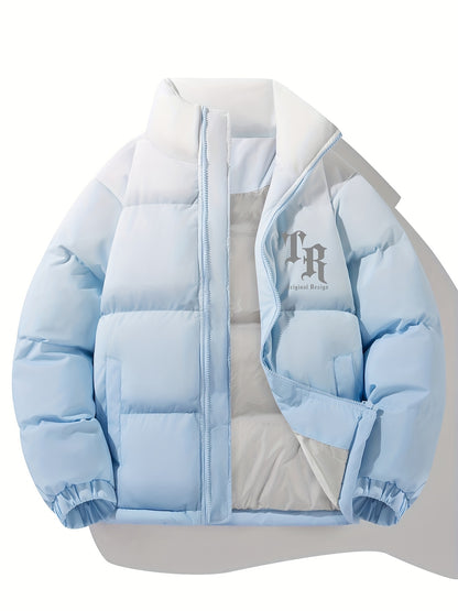 1 հատ տղամարդու փողոցային ոճի վերարկու՝ կանգնած օձիքով, այբուբենի նախշերով, սովորական չափսերով, լարերով, չձգվող գործվածքով պոլիեսթեր, 100% պոլիեսթերային լցոն, երկար թևքերով, ամենօրյա տաք, գրադիենտային բաճկոն՝ աշնանային և ձմեռային համար