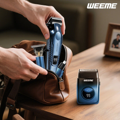 WEEME 4pcs Men's Electric Hair Clipper Set, Beard Trimmer Set, Household Facial Cleansing Set. Hair Cutting, Shaving, Trimming of Nasal Hair, Trimming of Sideburns, Facial Hair Cleaning. USB Charging. for Household Use, Vehic