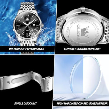 OLEVS Men's Classic Silver Stainless Steel Roman Watch