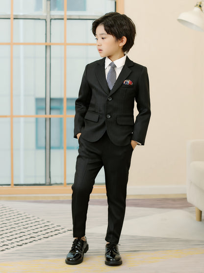 Boys' 3-Piece Striped Suit Set with Jacket, Pants & Tie