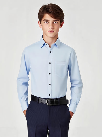 Boys' Slim Fit Long Sleeve Formal Dress Shirt with Stretch