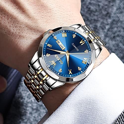 OLEVS Men's Two-Tone Luxury Analog Quartz Watch Blue