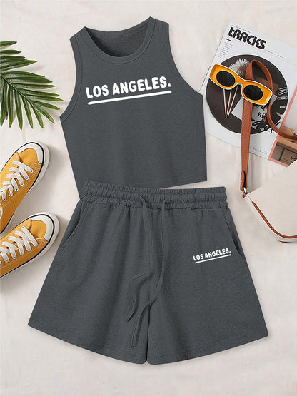 Casual Women's Two-Piece Vest and Shorts Set with Pattern